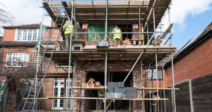 House with scaffolding up
