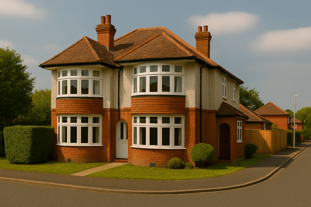 Semi-detached interwar properties on a suburban street corner