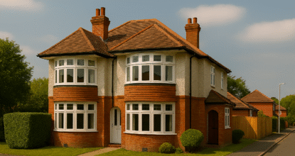 Semi-detached interwar properties on a suburban street corner