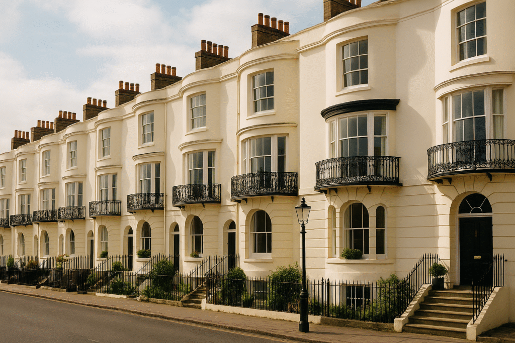 Row of Regency-style townhouses, typical of Worthing