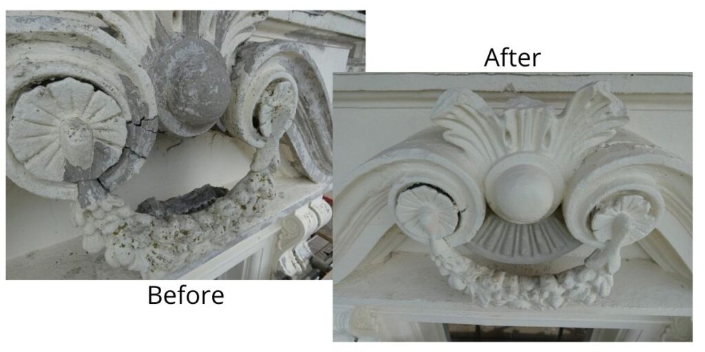 Before and after images of listed building architectural renovation